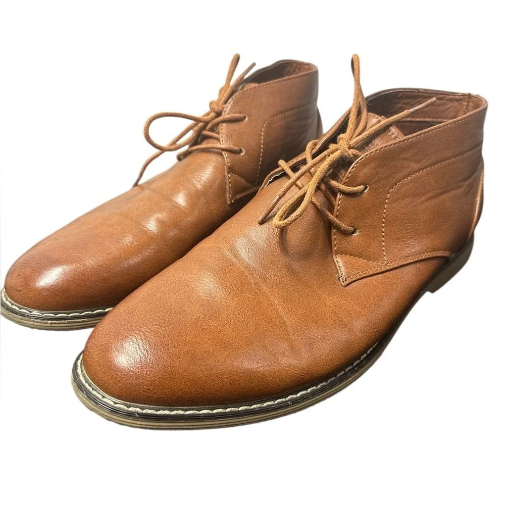 London Fog Blackburn Tan Men’s Chukka Faux Leather Memory Foam Size 11